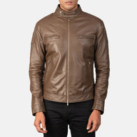 Gatsby Mocha Leather Biker Jacket by Dash Racegear - men Jacket view 4