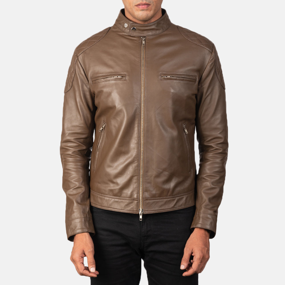 Gatsby Mocha Leather Biker Jacket by Dash Racegear - men Jacket view 4