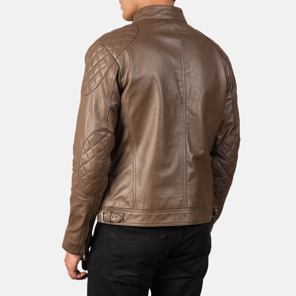 Gatsby Mocha Leather Biker Jacket by Dash Racegear - men Jacket view 5