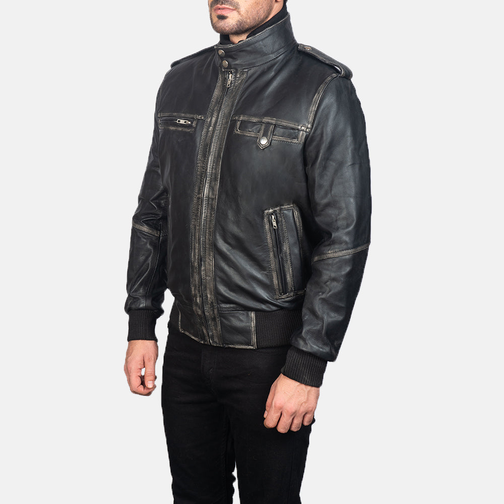 Glen Street Black Leather Bomber Jacket by Dash Racegear - men Jacket view 2