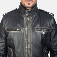 Glen Street Black Leather Bomber Jacket by Dash Racegear - men Jacket view 3
