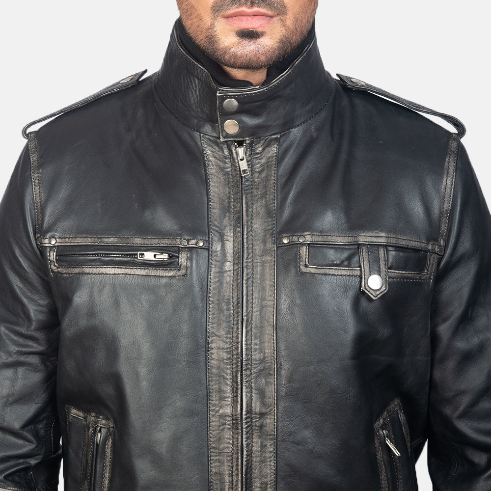 Glen Street Black Leather Bomber Jacket by Dash Racegear - men Jacket view 3