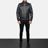 Glen Street Black Leather Bomber Jacket by Dash Racegear - men Jacket view 4