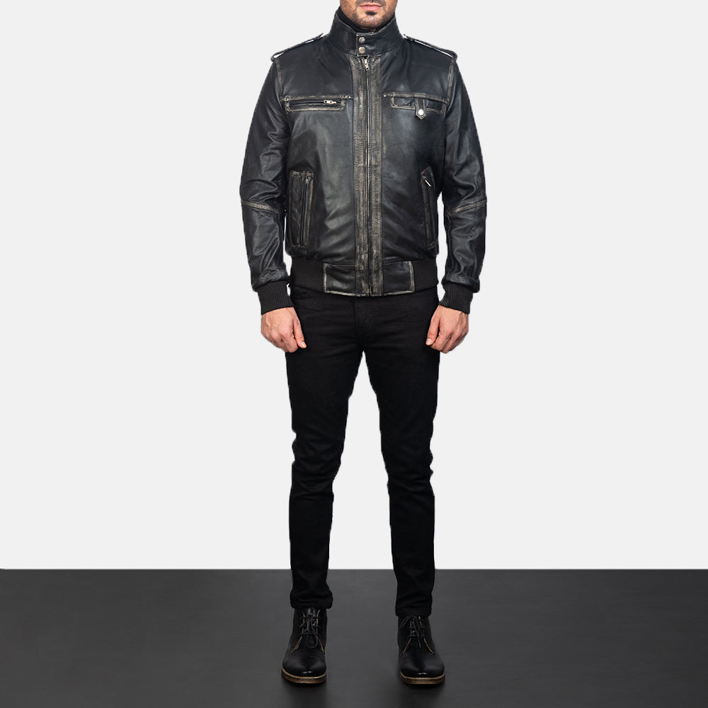 Glen Street Black Leather Bomber Jacket by Dash Racegear - men Jacket view 4