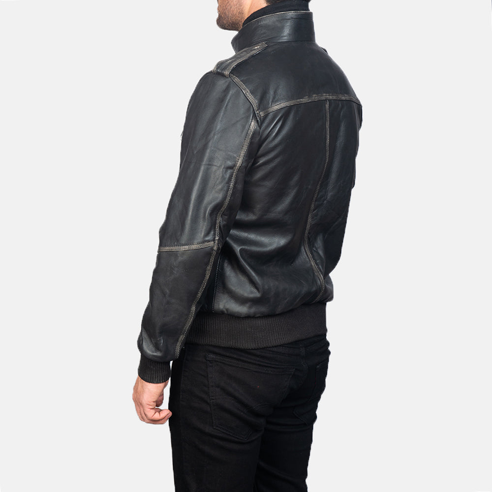 Glen Street Black Leather Bomber Jacket by Dash Racegear - men Jacket view 5