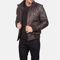 Glen Street Brown Leather Bomber Jacket by Dash Racegear - men Jacket view 2