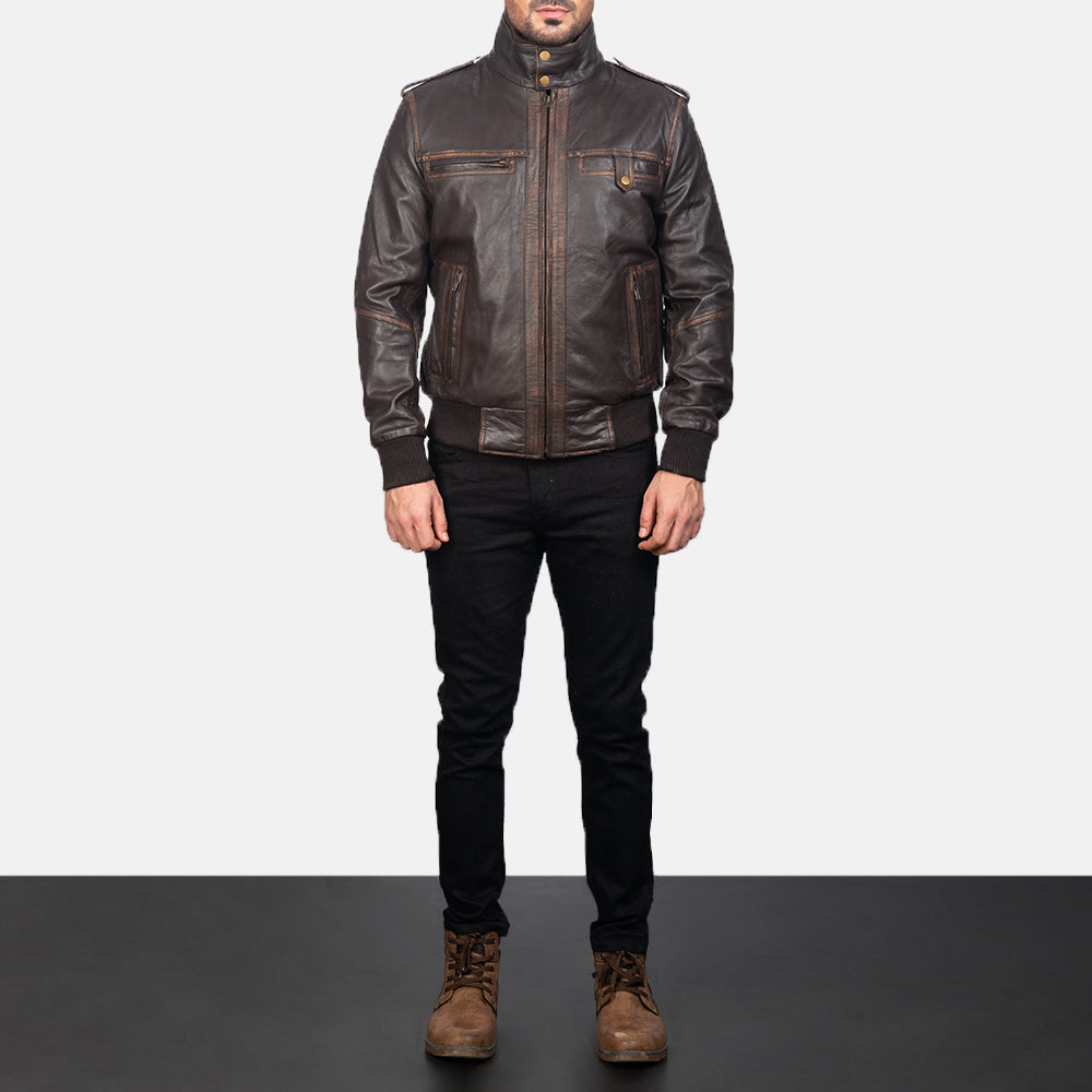 Glen Street Brown Leather Bomber Jacket by Dash Racegear - men Jacket view 3