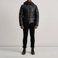 Gordon Black Hooded Leather Puffer Jacket by Dash Racegear - men Jacket view 3