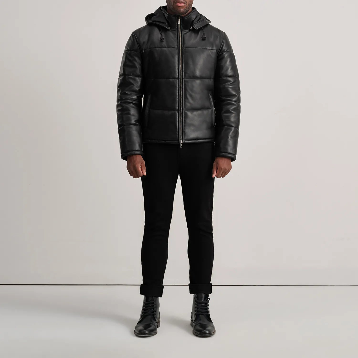 Gordon Black Hooded Leather Puffer Jacket by Dash Racegear - men Jacket view 3