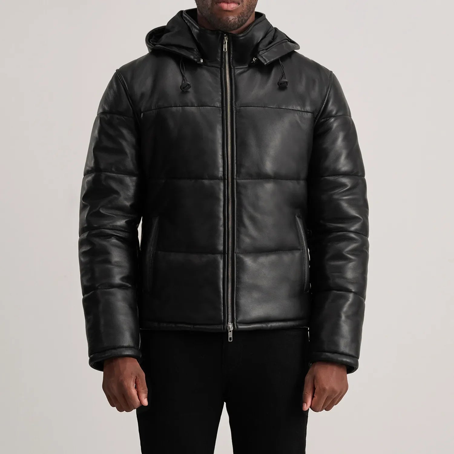 Gordon Black Hooded Leather Puffer Jacket by Dash Racegear - men Jacket view 4