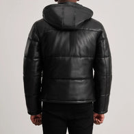 Gordon Black Hooded Leather Puffer Jacket by Dash Racegear - men Jacket view 5
