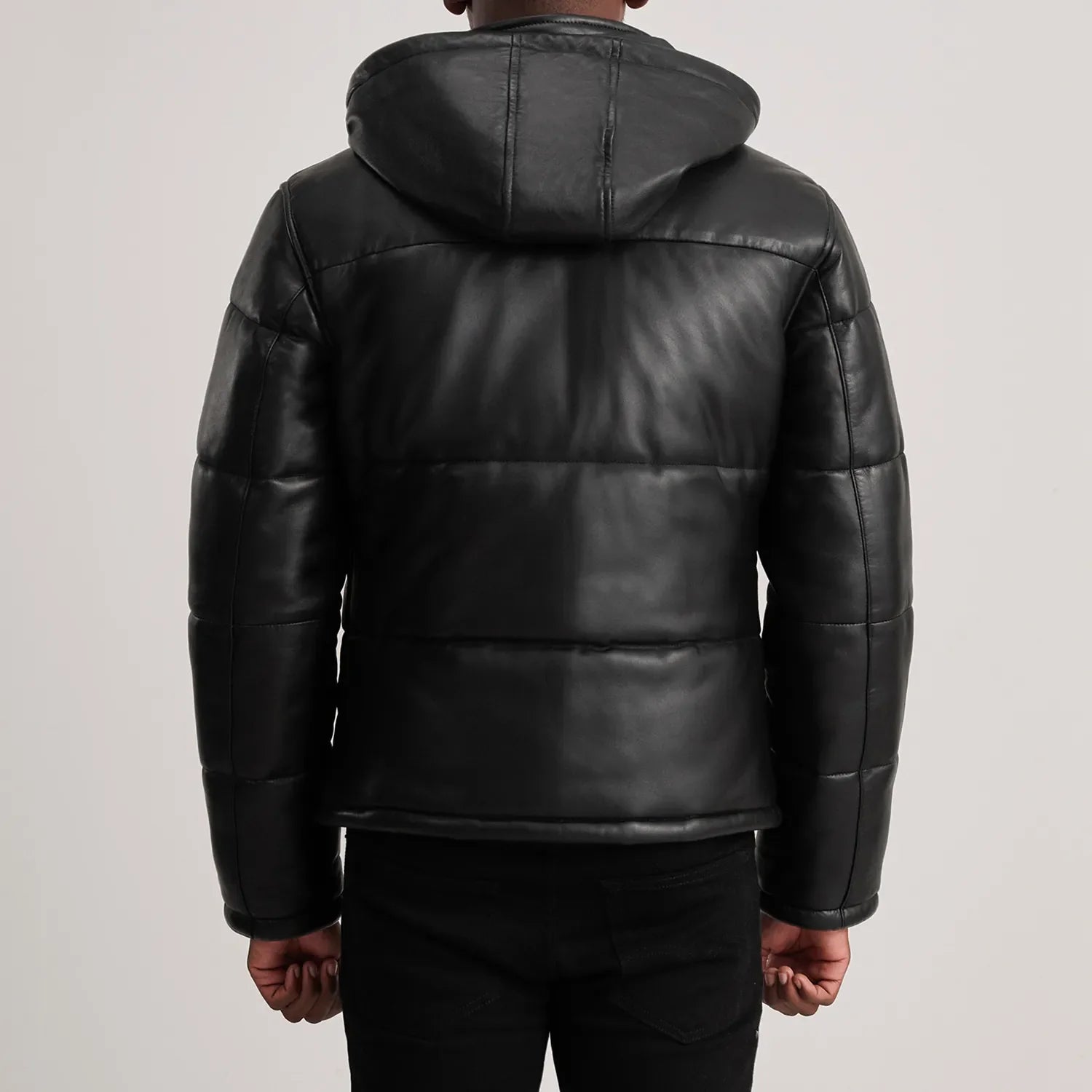 Gordon Black Hooded Leather Puffer Jacket by Dash Racegear - men Jacket view 5