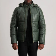 Gordon Green Hooded Leather Puffer Jacket by Dash Racegear - men Jacket view 1