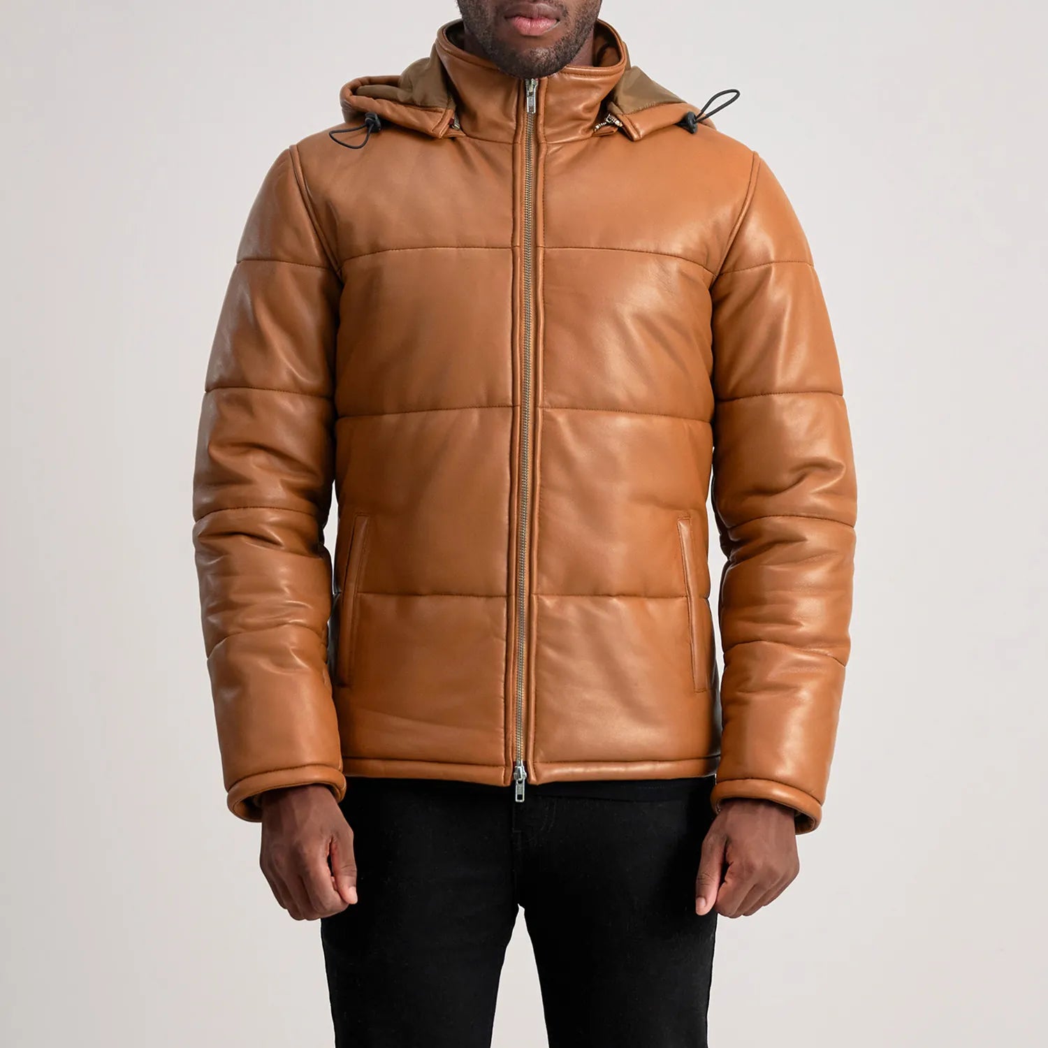 Gordon Tan Hooded Leather Puffer Jacket by Dash Racegear - men Jacket view 4