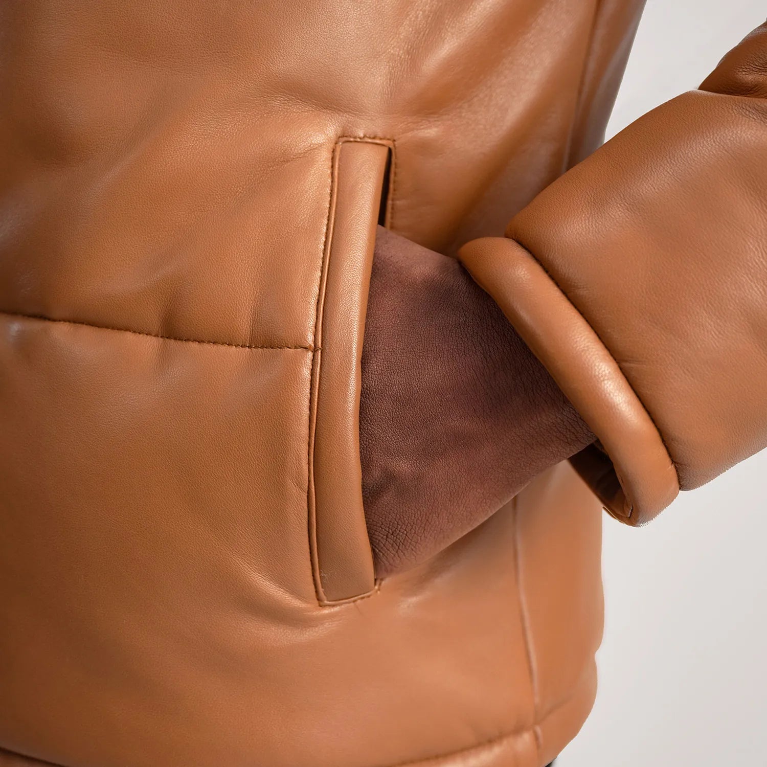 Gordon Tan Hooded Leather Puffer Jacket by Dash Racegear - men Jacket view 6