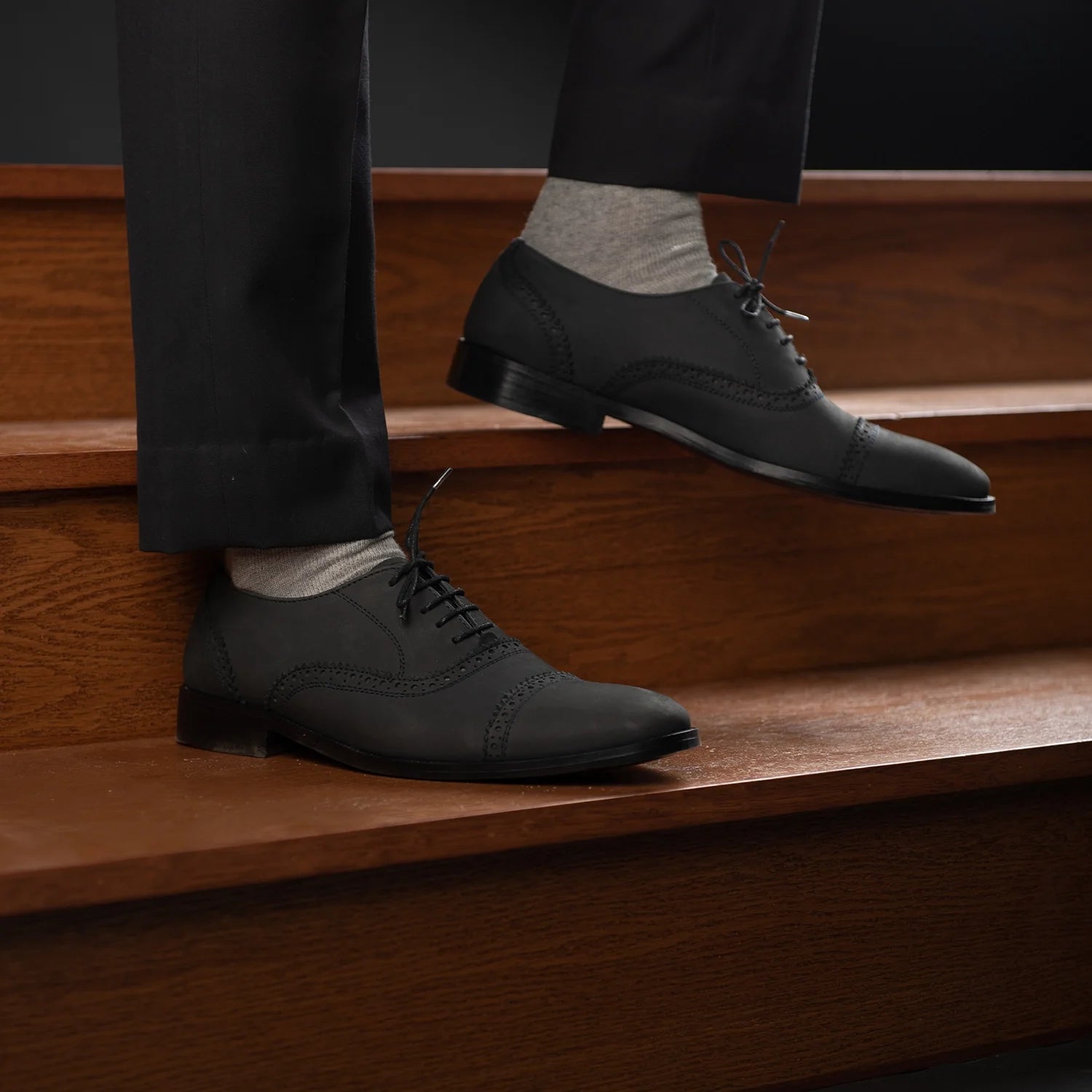 Greyson Brogues Oxford Black Nubuck Leather Shoes by Dash Racegear - men Leather Shoes view 10