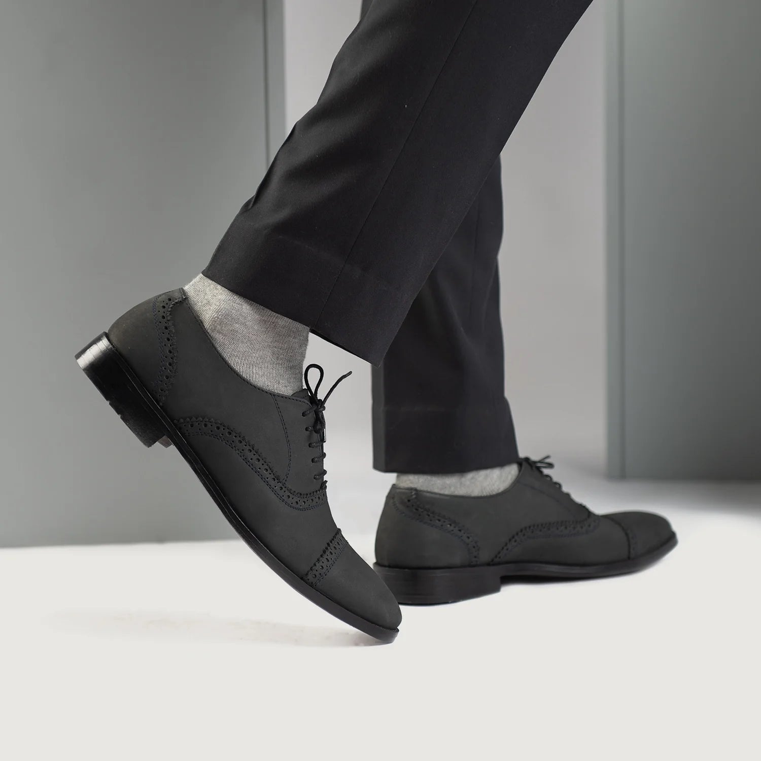 Greyson Brogues Oxford Black Nubuck Leather Shoes by Dash Racegear - men Leather Shoes view 8