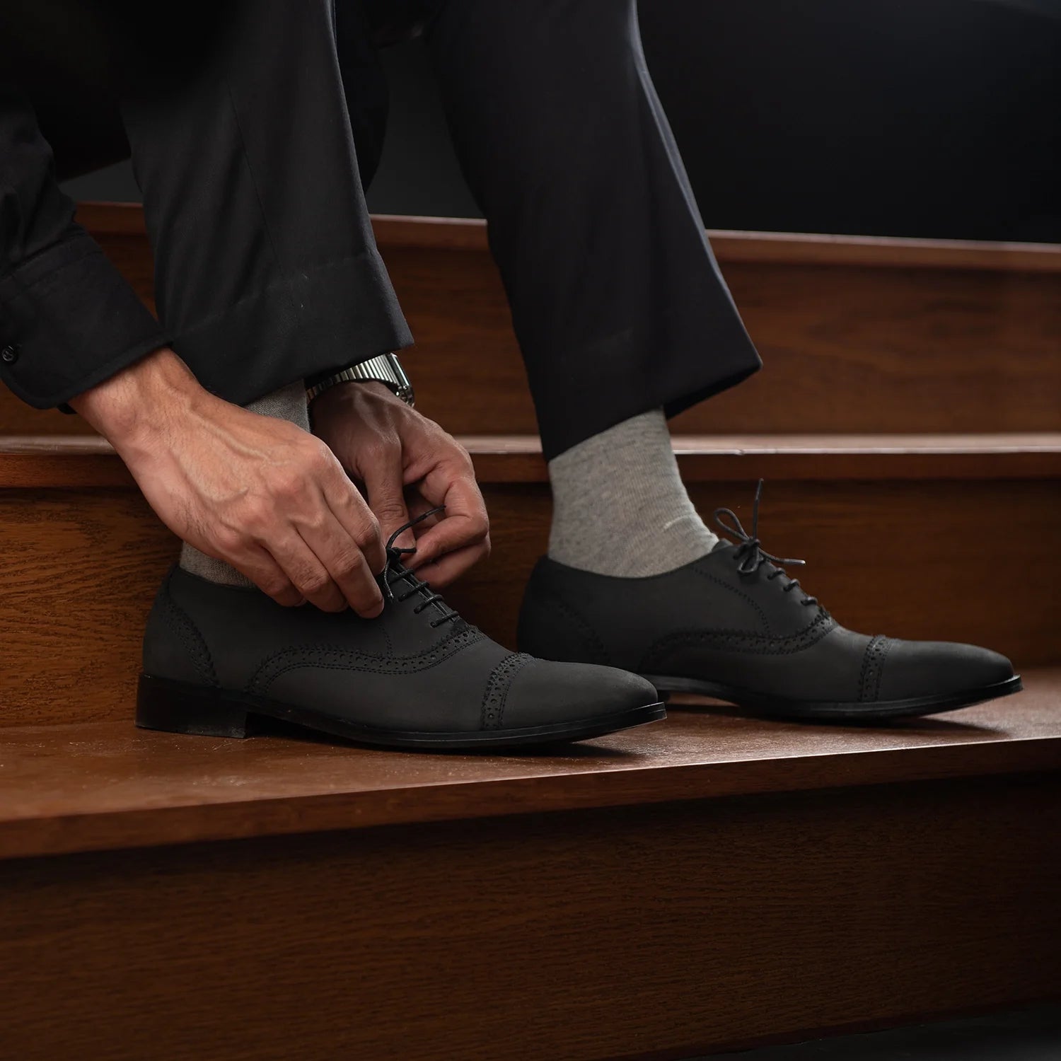 Greyson Brogues Oxford Black Nubuck Leather Shoes by Dash Racegear - men Leather Shoes view 9