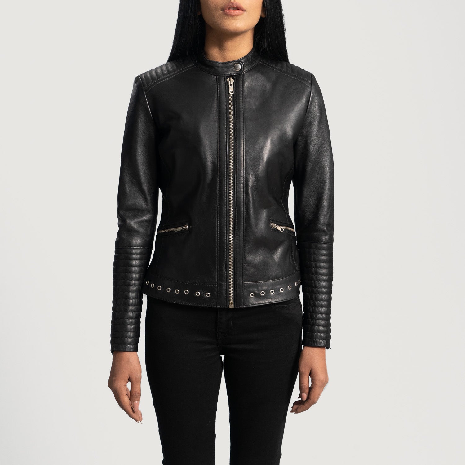 Haley Ray Black Leather Biker Jacket by Dash Racegear - women Jacket view 1