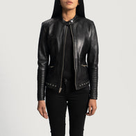 Haley Ray Black Leather Biker Jacket by Dash Racegear - women Jacket view 2