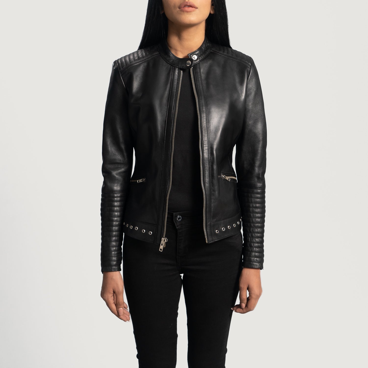Haley Ray Black Leather Biker Jacket by Dash Racegear - women Jacket view 2