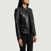 Haley Ray Black Leather Biker Jacket by Dash Racegear - women Jacket view 3