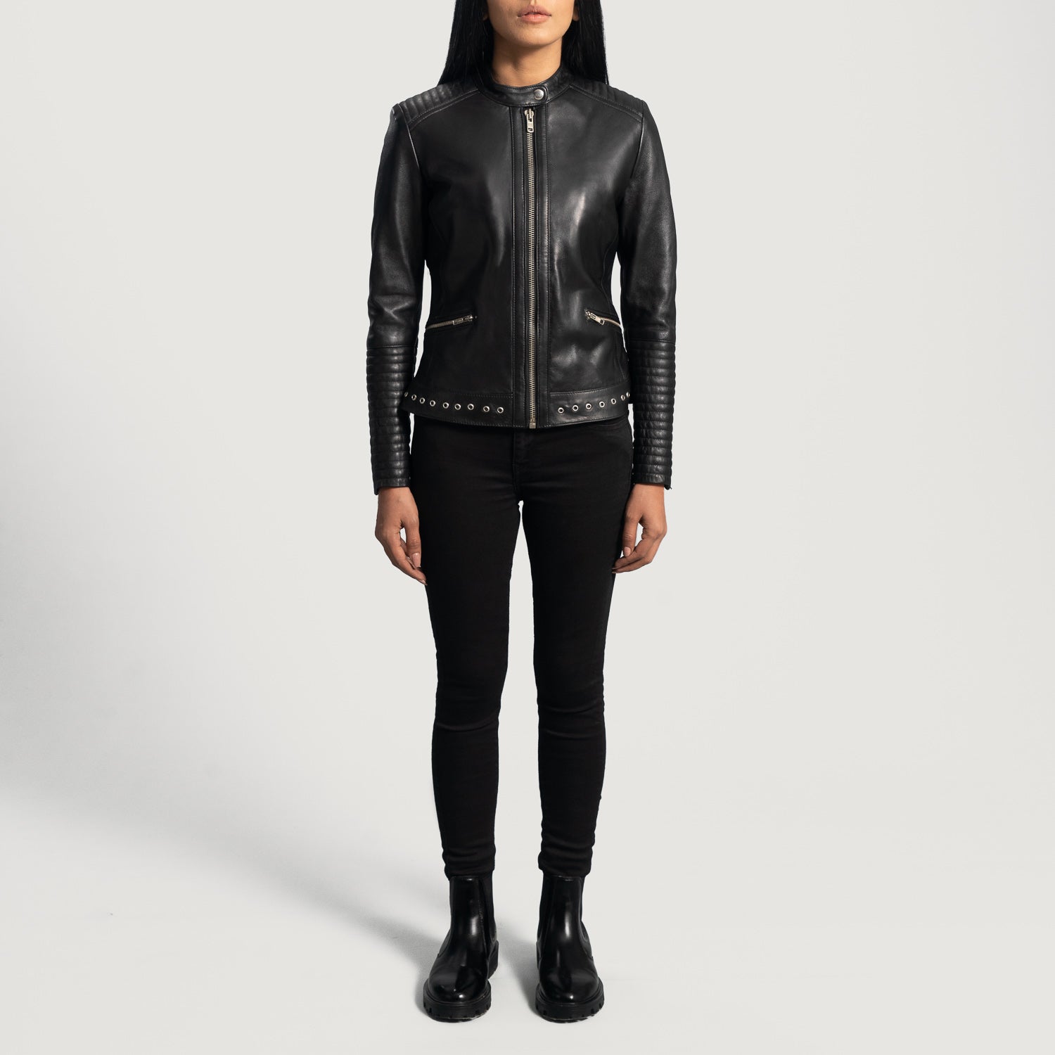 Haley Ray Black Leather Biker Jacket by Dash Racegear - women Jacket view 4