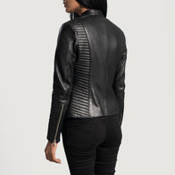 Haley Ray Black Leather Biker Jacket by Dash Racegear - women Jacket view 5