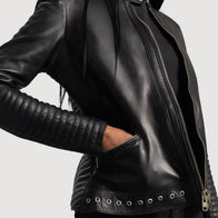 Haley Ray Black Leather Biker Jacket by Dash Racegear - women Jacket view 6