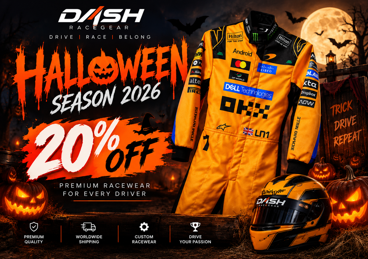 Dash Racegear Halloween Season 2026, 20% off premium racewear