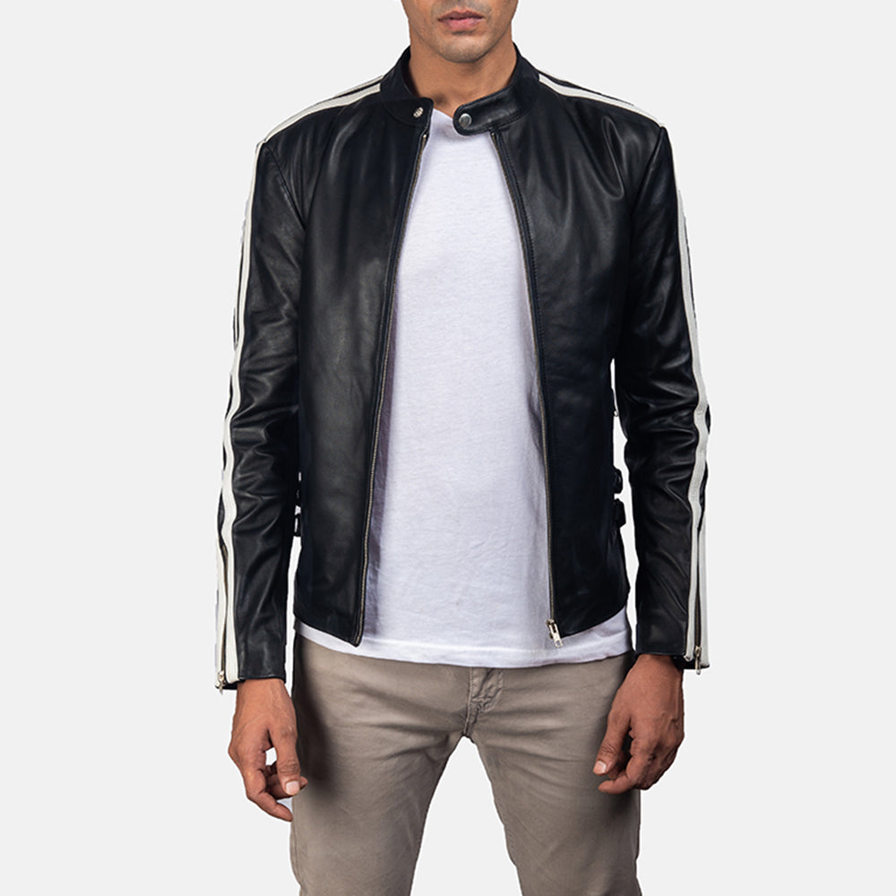 Hank Black Leather Biker Jacket by Dash Racegear - men Jacket view 1