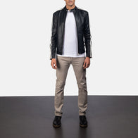 Hank Black Leather Biker Jacket by Dash Racegear - men Jacket view 3
