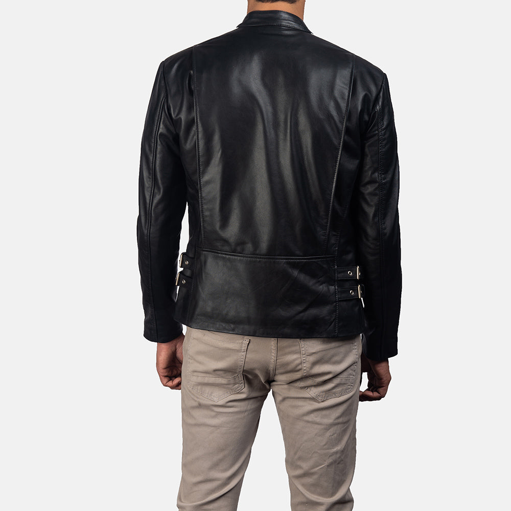 Hank Black Leather Biker Jacket by Dash Racegear - men Jacket view 5