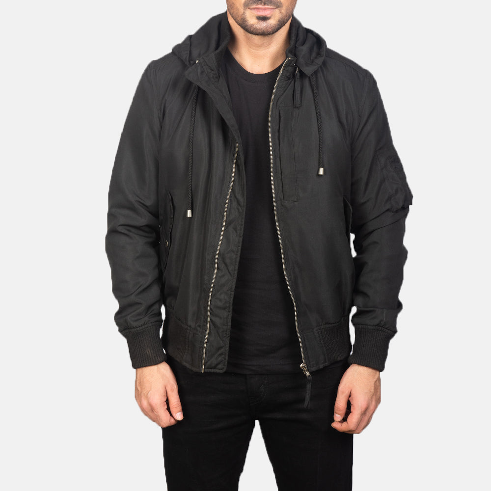 Hanklin Ma-1 Black Hooded Bomber Jacket by Dash Racegear - men Jacket view 1