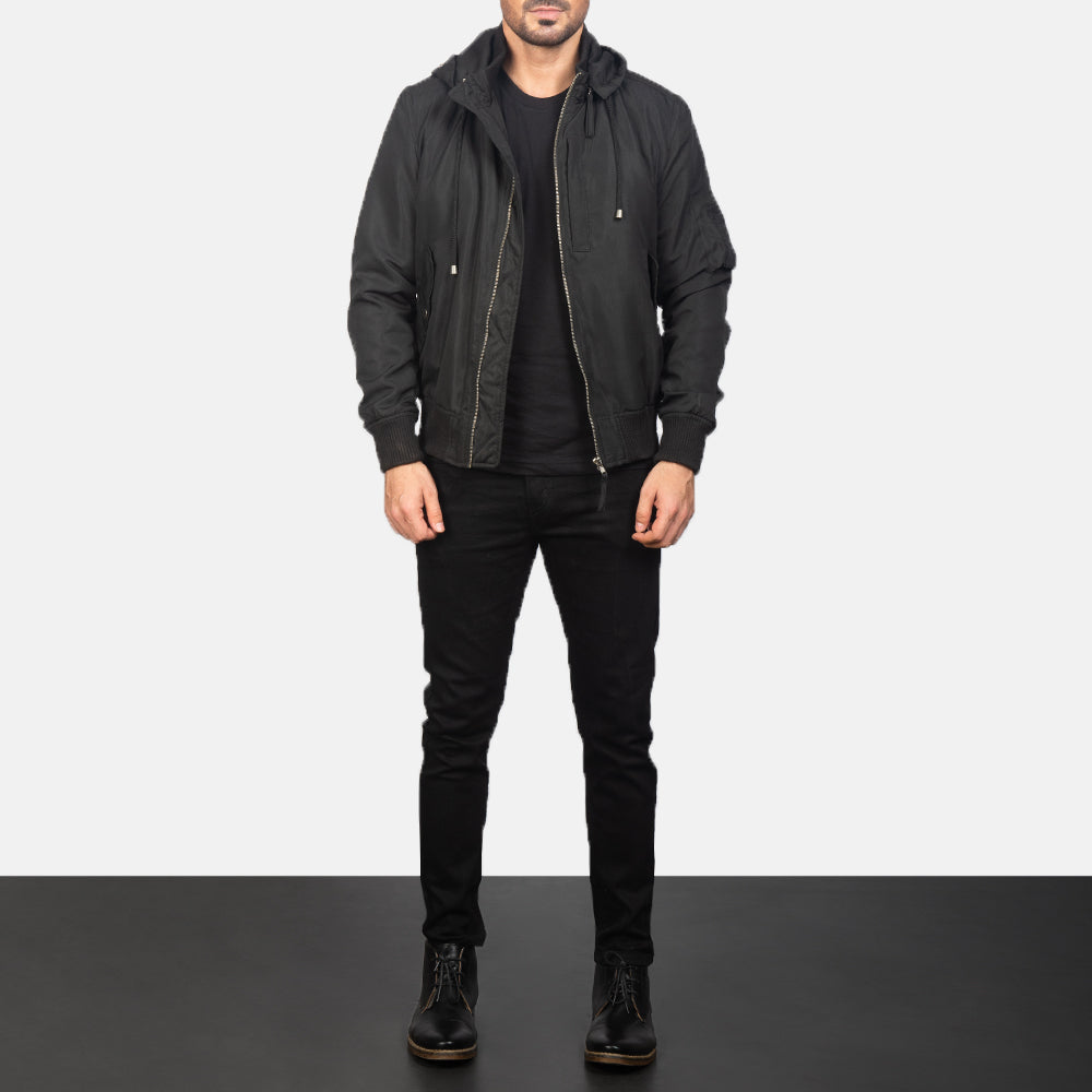 Hanklin Ma-1 Black Hooded Bomber Jacket by Dash Racegear - men Jacket view 3