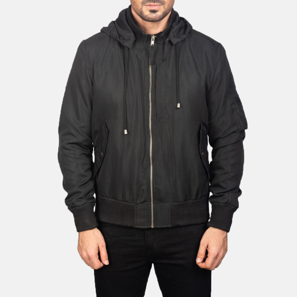 Hanklin Ma-1 Black Hooded Bomber Jacket by Dash Racegear - men Jacket view 4