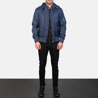 Hanklin Ma-1 Blue Hooded Bomber Jacket by Dash Racegear - men Jacket view 3