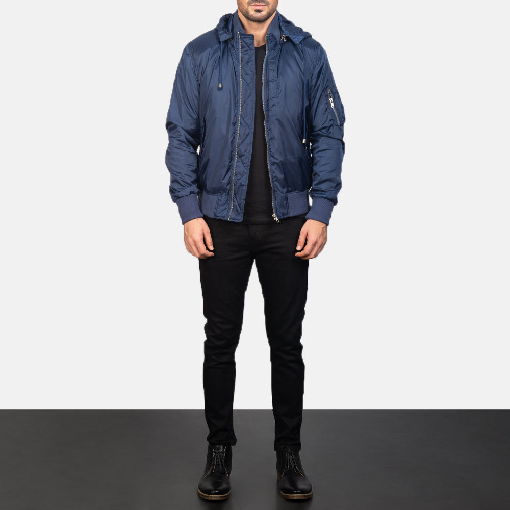 Hanklin Ma-1 Blue Hooded Bomber Jacket by Dash Racegear - men Jacket view 3