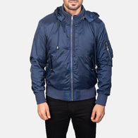 Hanklin Ma-1 Blue Hooded Bomber Jacket by Dash Racegear - men Jacket view 4
