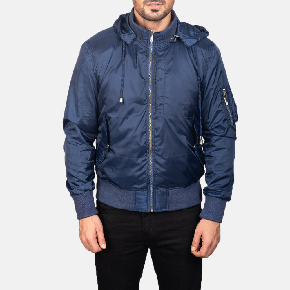 Hanklin Ma-1 Blue Hooded Bomber Jacket by Dash Racegear - men Jacket view 4