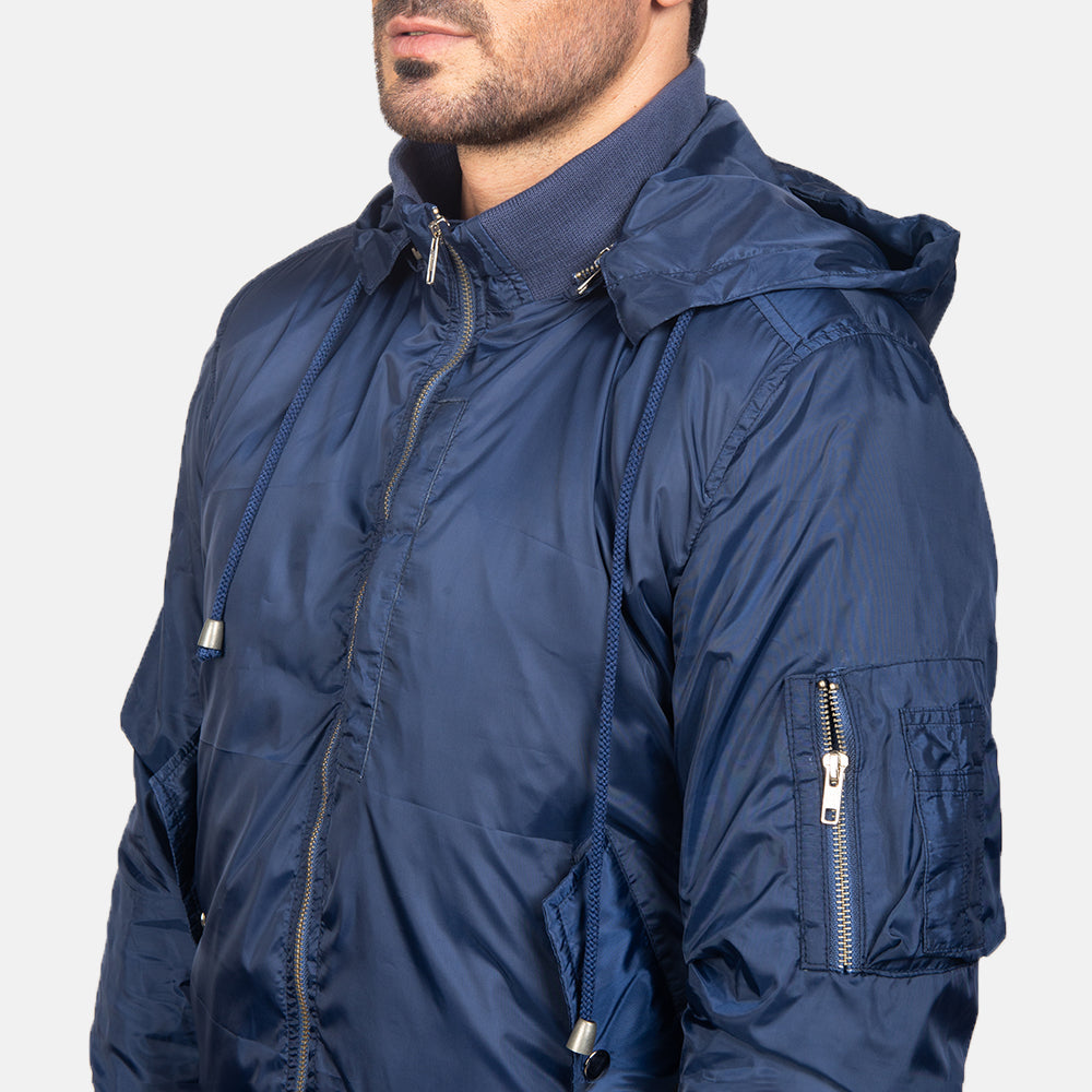 Hanklin Ma-1 Blue Hooded Bomber Jacket by Dash Racegear - men Jacket view 6