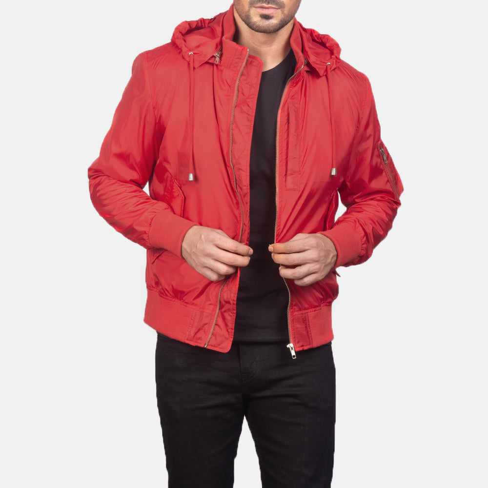 Hanklin Ma-1 Red Hooded Bomber Jacket by Dash Racegear - men Jacket view 1