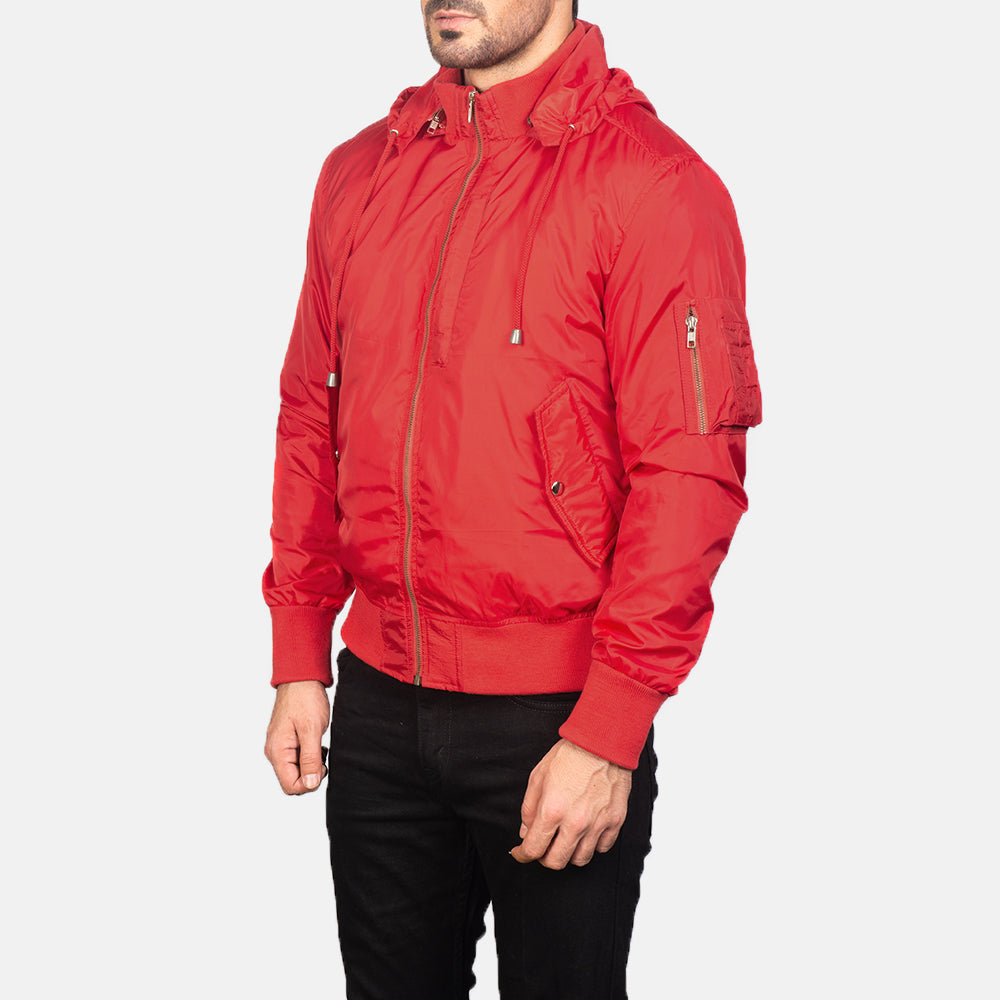 Hanklin Ma-1 Red Hooded Bomber Jacket by Dash Racegear - men Jacket view 2