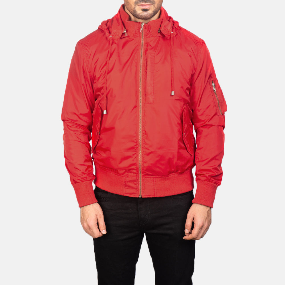 Hanklin Ma-1 Red Hooded Bomber Jacket by Dash Racegear - men Jacket view 4