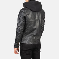 Hector Black Hooded Leather Biker Jacket by Dash Racegear - men Jacket view 5