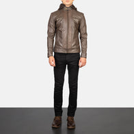 Hector Brown Hooded Leather Biker Jacket by Dash Racegear - men Jacket view 3