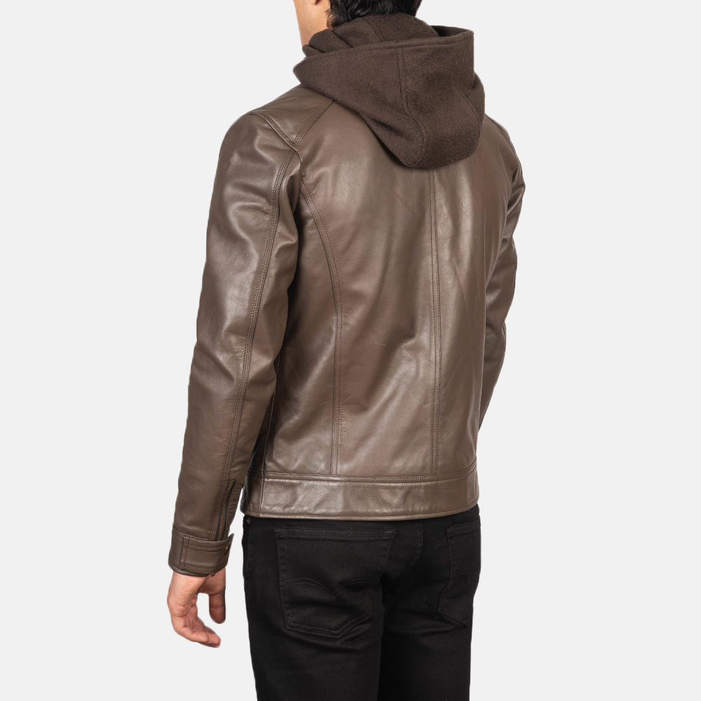 Hector Brown Hooded Leather Biker Jacket by Dash Racegear - men Jacket view 5