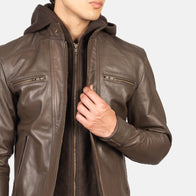 Hector Brown Hooded Leather Biker Jacket by Dash Racegear - men Jacket view 6