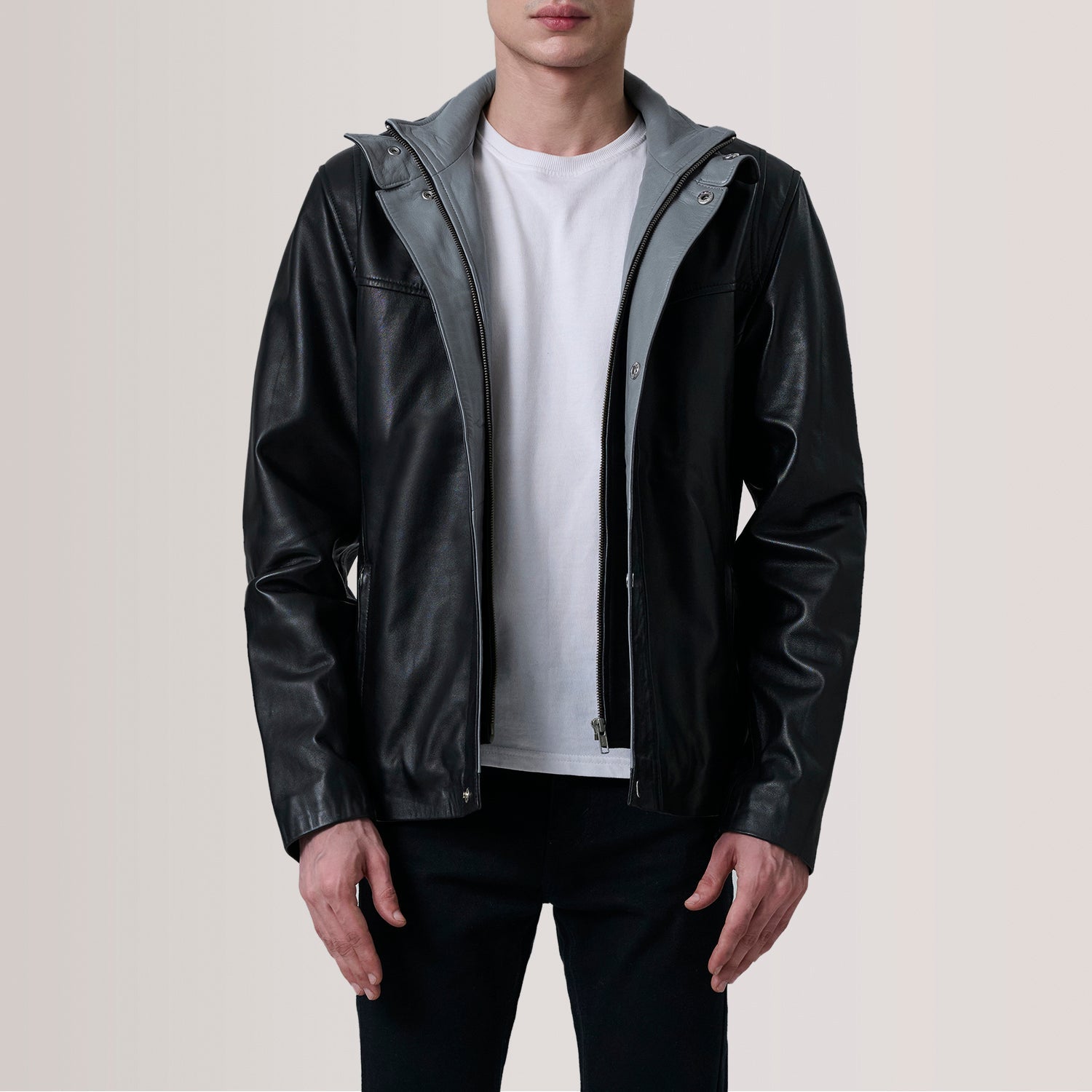 Henrik Black Leather Cafe Racer Jacket by Dash Racegear - men Jacket view 1