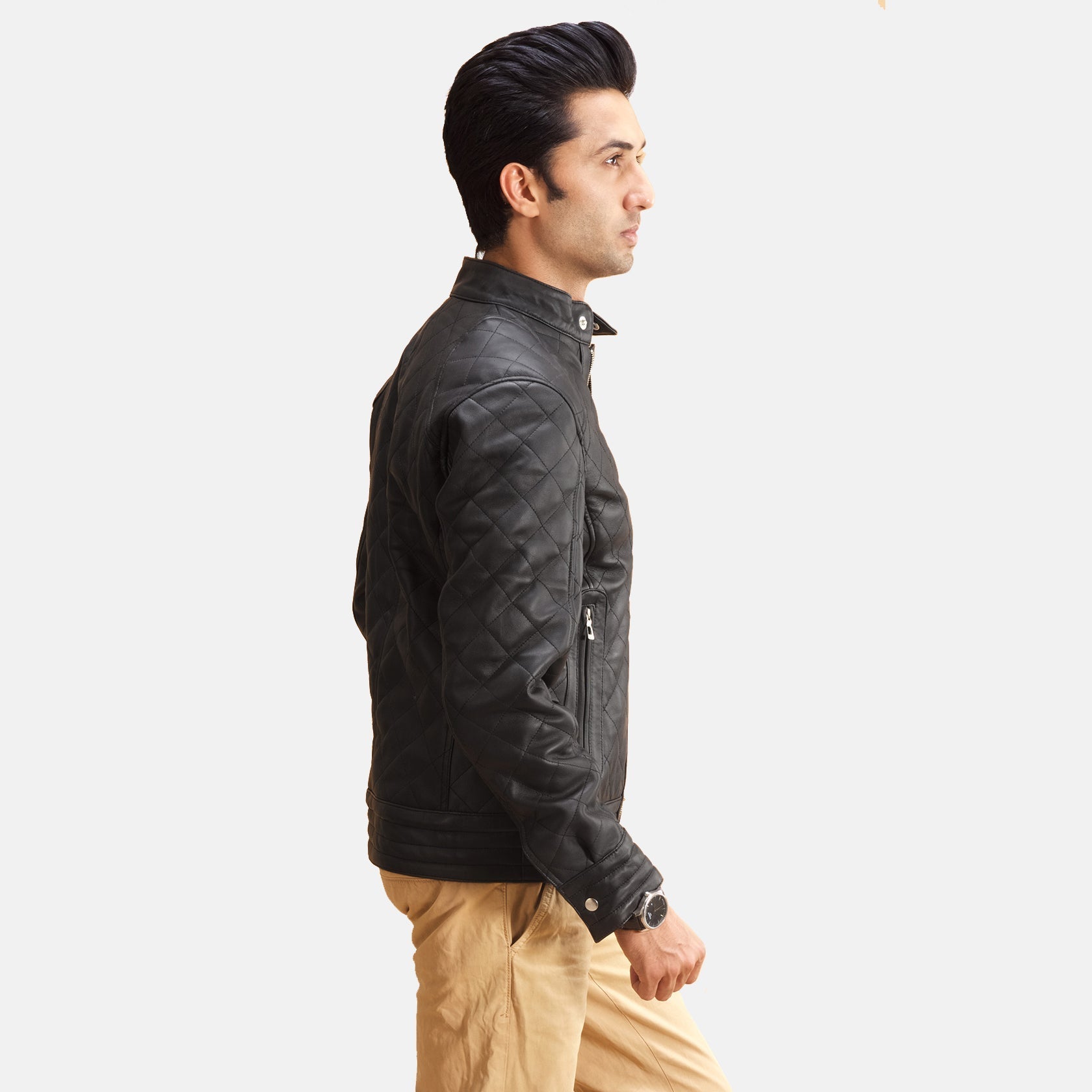 Henry Quilted Black Leather Jacket by Dash Racegear - men Jacket view 2